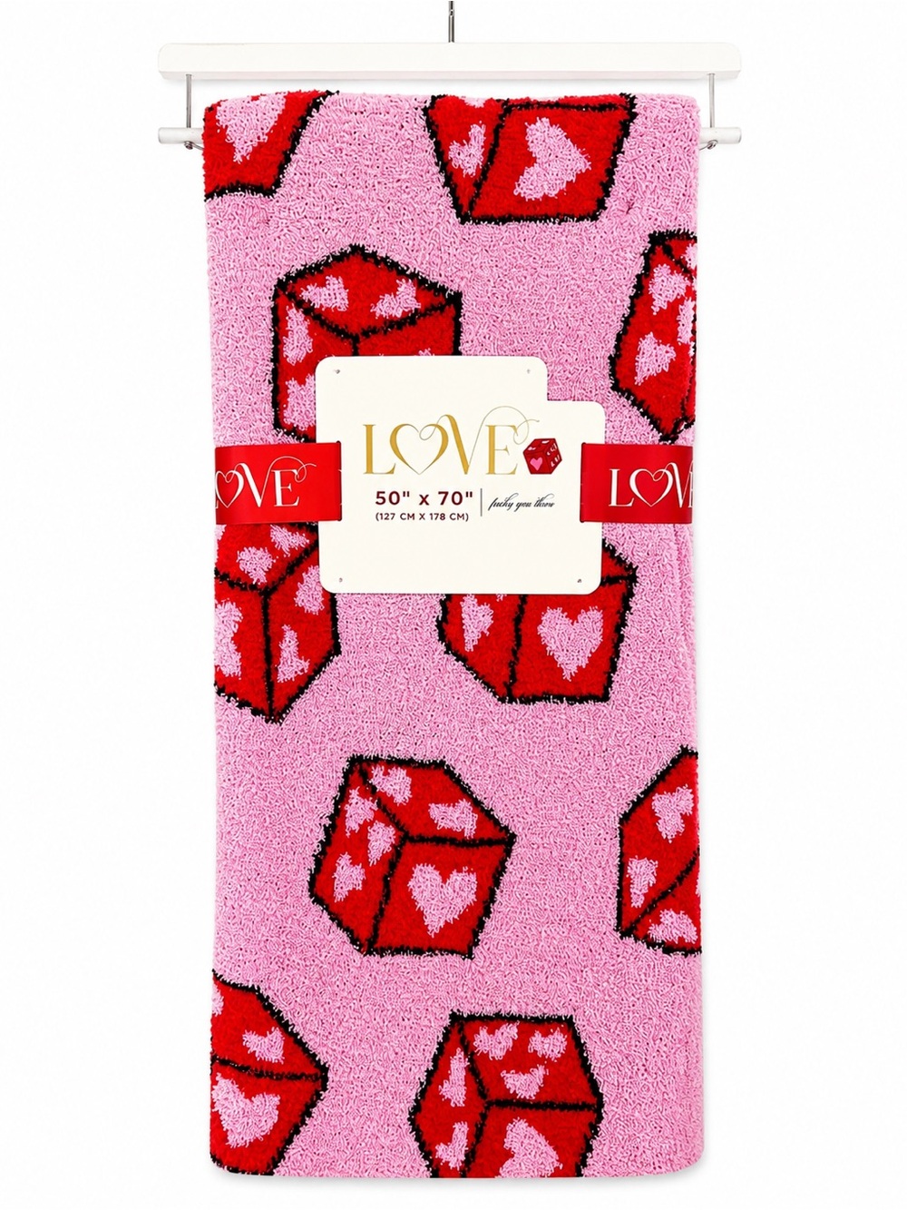 LOVE Pink Plush Throw Blanket Red Heart Dice Print 50x70 Cozy Soft